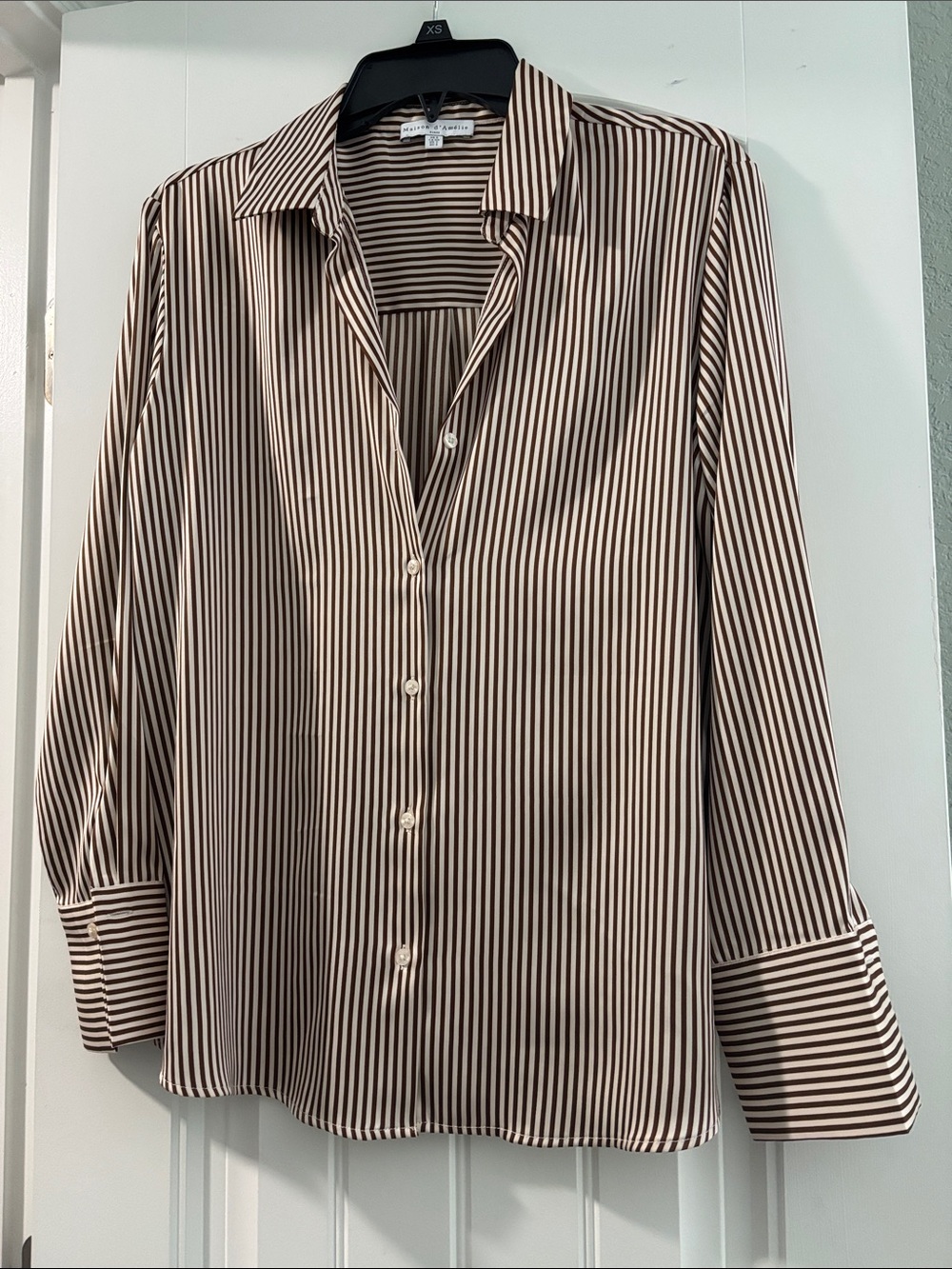Striped Brown and Cream Button-Down Shirt